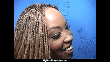 Preview 4 of Horny Wife Fucks - Ebony teen shows off her blowjob skills at gloryhole 7