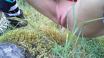 Preview 3 of Standing Anal Scream - My wife pisses outdoor second take