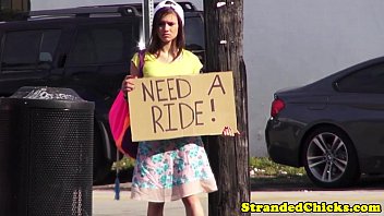 Preview 1 of Vivian Strap On - Amateur hitchhiking teen fucked on the car