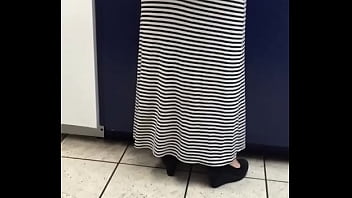 Preview 1 of Chinese Girls Masterbating - long dress back side of this girl at work