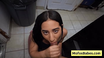 Preview 3 of Upskirt On Sofa - Busty horny teen fucked hard from behind in a public laundromat - Nikki Mars,  Jason Legend