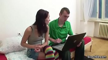 Preview 1 of Small Upskirt Public - Boyfriend Search Sex Date for Girlfriend and She Fuck Anal with Stranger Men