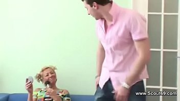 Preview 1 of Xxx Xhamterfuck Beeg - Blonde Mature with Natural Tits and Stockings Fuck Young Boy