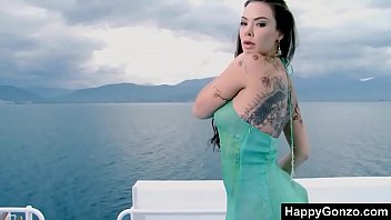 Preview 1 of Wifes First Time Erotic Massage - Tattooed Sophia Santi fucked on the boat
