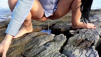 Preview 1 of Avirgin Virgina - Wife pees outdoor on the beach