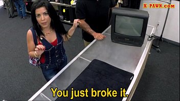 Preview 2 of Gay Anal Goth - Cuban chick sells her TV sells her pussy at the pawnshop