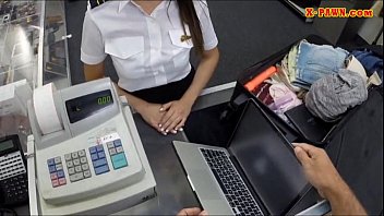 Preview 1 of Ads Fuck - Stewardess sells her stuff and pounded in the pawnshop