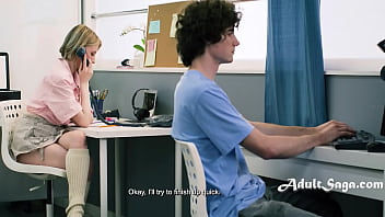 Preview 1 of Mom Fuckbaby - Shy Girl Decides To Make A Move On Her Office Crush - Melody Marks,  Jodie Johnson