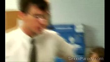 Preview 1 of Squirting On Bbc 3some - Brunette babe gets her shaved pussy teased by her boss in XXX parody7-1