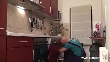 Preview 1 of The Cute Girls Fucking Movies - German Hot Girl Anal Fucks Plumber and Pays with it and Cum on Tits