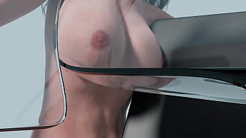Preview 1 of Xxx Vaibo - Young Lady with big tits getting her big tits squeezed for mammography (animation,  Medio-Lateral Oblique Projection side view)