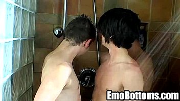 Preview 1 of Phonix Marie Blonde - Emo twink sucking on two hard cocks in the shower