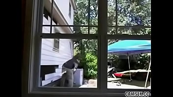 Preview 1 of Kim Holland Janea - Busty big tit babe fucks pussy in front of window Squirts Hitachi Public Dare