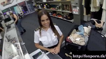 Preview 2 of Wet Pussy Tight Pussy Ebony - Cute stewardess needs money and visits a dirty pawn shop
