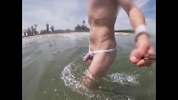 Preview 3 of 30 Min Sis - Beach people freak out when I get wet in shorts and thongs in the sea