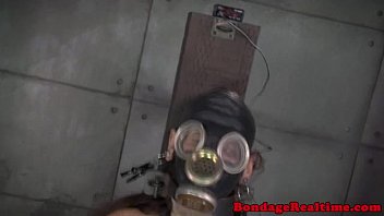 Preview 2 of Erika Bella Footjop - Gas masked sub gets shock treatment