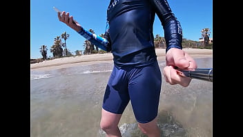 Preview 1 of Free American Tube - Surfer gets erect in his lycra for the pleasure of the people
