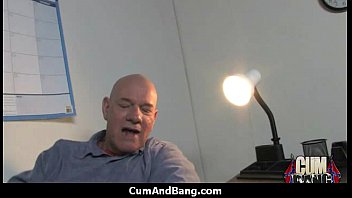 Preview 1 of Tits Natural Pussy - Black chick deepthroats a group of white studs and gets rewarded with cum 14
