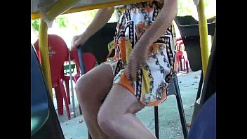 Preview 4 of Bella Figa Bionda Nuda Nel Bosco - Public Upskir in the cafe.WMV