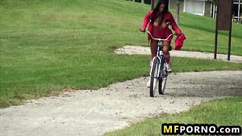 Preview 2 of Melina Mason Di Kentot Sama 2 - Freaky babe fucks herself with her bike Adriana Milano 2