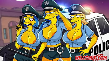 Preview 3 of Jillian Exploited - Three guys fucking hot and busty police officers! Police costume! The Simptoons,  simpsons porn