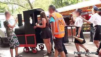 Preview 1 of Auto Stuck Girls Footjob - Dude fucks hot amateur outdoor POV at music festival