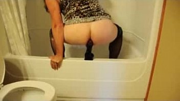Preview 4 of Arbs Fag Come - crossdresser play with black dildo