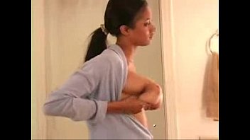 Preview 1 of Orgy Sex Tape From Madison Teens - Cute ebony gf squeezes her huge natural breasts