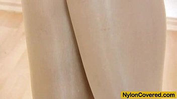 Preview 1 of Yellow Nail Polish Paint Handjob - Slim blonde full in panty-hose