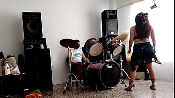 Preview 3 of Aunt Deepthroat - They play the drums for her - she dances,  stripping and showing her ass