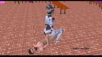 Preview 2 of Vahdi Com Xxx - An Animated 3D Cartoon Porn Video - A Sexbot Robot Girl Giving Sexy poses then Riding a mans dick in Reverse Cowgirl Position.