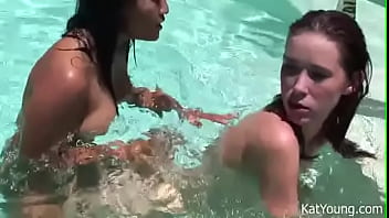 Preview 3 of Real Thailand Little - Kat Young and Brooke Skye by the pool