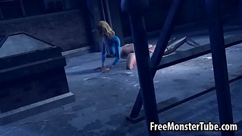 Preview 3 of Santa Futanari - 3D Catwoman licking Supergirls wet pussy on a roof