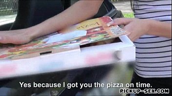 Preview 1 of Huge Boobs Condom - Pizza delivery girl Liliane fucked with her customer