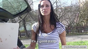 Preview 2 of Sexx Cina Hot - Delivery pizza girl bangs in public outdoors