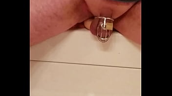 Preview 2 of Red Lipstick Live - Man in Chastity fucks dildo hard