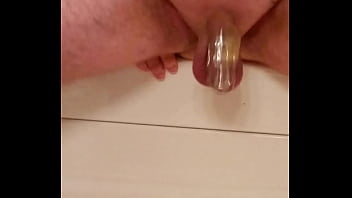 Preview 3 of Red Lipstick Live - Man in Chastity fucks dildo hard