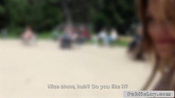 Preview 1 of Brunette Car Swallow - Dude with camera fucks euro babe in public