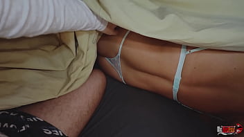 Preview 1 of Teen Car Panty - Sharing a bed with my stepmom and cumming on her big ass