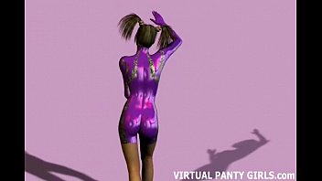Preview 1 of Very Small Girls Anal Hijab - Pigtailed virtual 3d babe with huge tits
