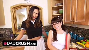 Preview 1 of Two Man And One Women Xxx Video - StepDaughter Seems Hesitant To Suck Her Stepdad&rsquo_s Dick,  But She Goes For It Anyway - DadCrush
