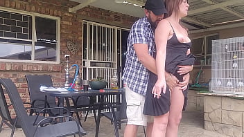 Preview 2 of Young Collage Gils - Neighbours wife outdoor upskirt fuck while he is at work