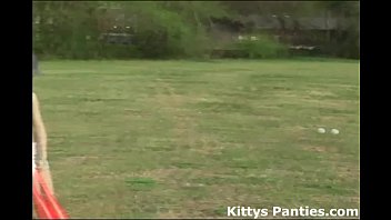 Preview 2 of Xxx Video Back3g - Cute teen Kitty playing baseball outdoors
