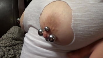 Preview 3 of Pegnment Delivery - Double pierced wife with extreme nipples wearing rags
