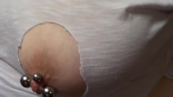 Preview 4 of Pegnment Delivery - Double pierced wife with extreme nipples wearing rags