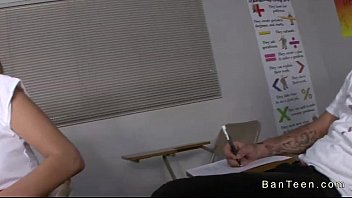 Preview 1 of She Male Son Female Sex Vedios - Redhead teen giving handjobs POV in classroom
