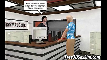 Preview 1 of Real Prozzie Jizzed Over - Hot 3D brunette boss sucks cock and gets fucked