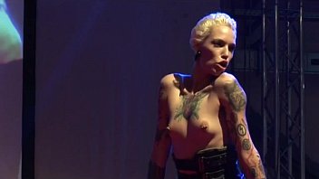 Preview 1 of Compilation Shemale Eat Cum - crazy tattooed fetish girls fisting wild on public show stage