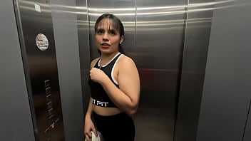 Preview 1 of New Kapil - My Colombian neighbor fucked me hard in the elevator in my first experience BBC and Interrracia,  I swallowed all his cuml! Karol Duque and Mr Matamorros