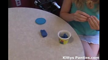 Preview 3 of Hairy Fertile Wife - Cute teen Kitty playing with playdough